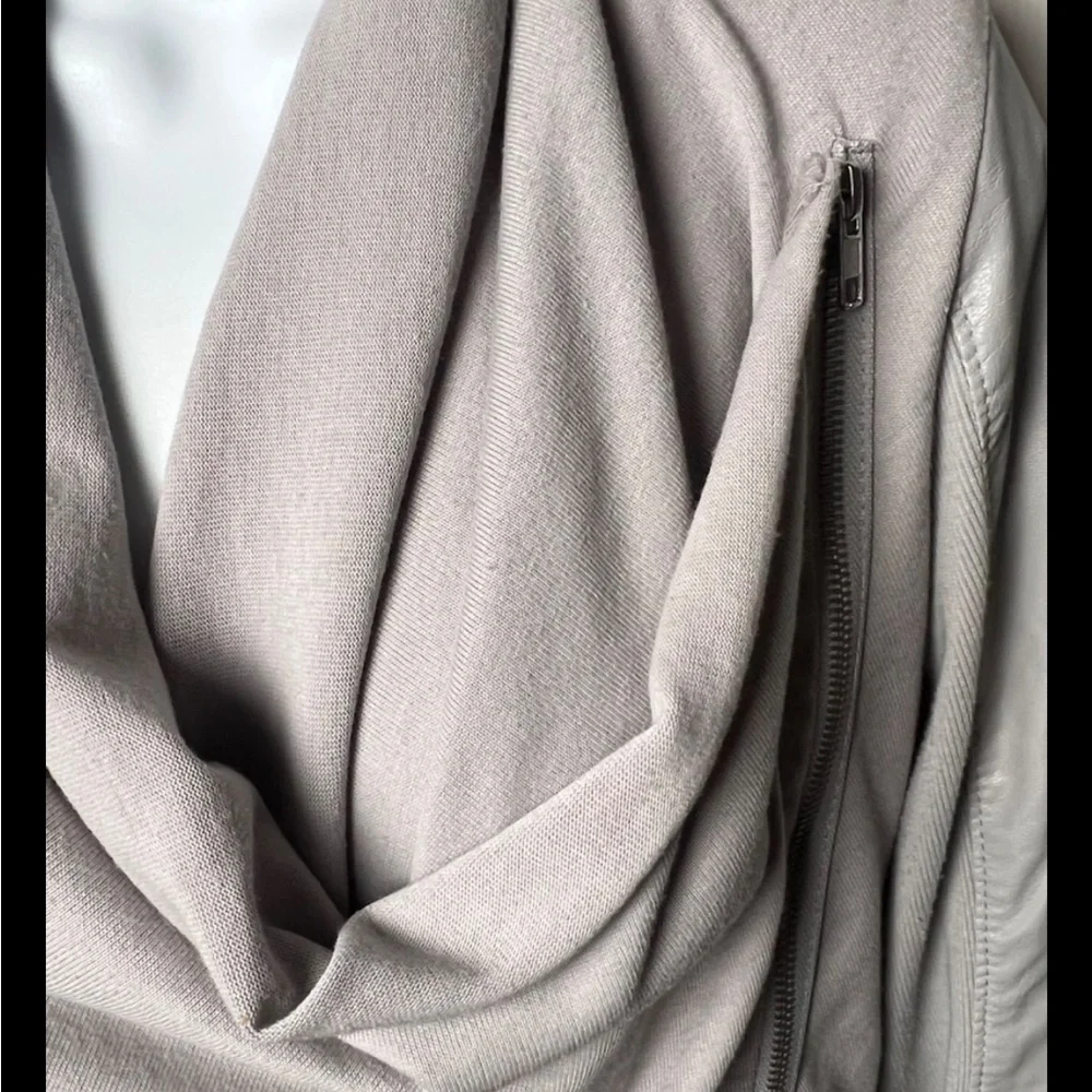 BL^NK NYC Gray Jacket Faux Leather Vegan Knit Moto Asymmetrical Zip Drapey